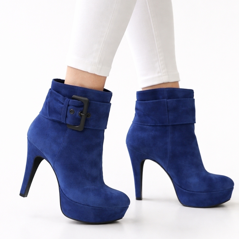 Via Spiga Blue‎ Suede Side BuckleStiletto  Ankle boots 10 NEW